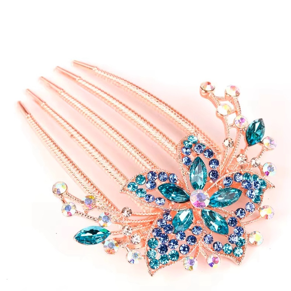 Elegant Blue Floral Hair Comb